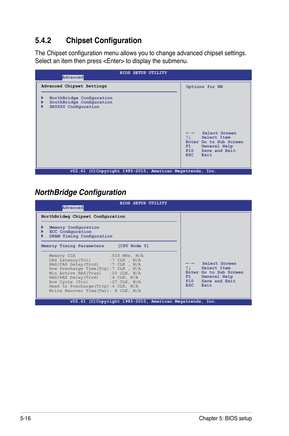 2 chipset configuration, Chipset configuration -16, Northbridge configuration | 16 chapter 5: bios setup | Asus RS500A-E6/PS4 User Manual | Page 80 / 116