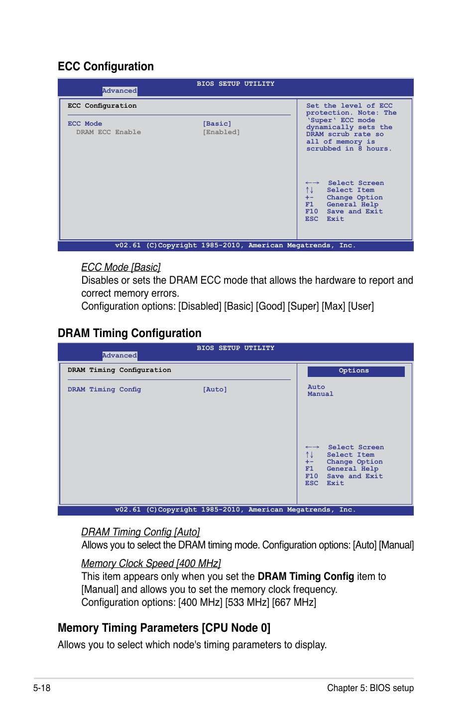 Ecc configuration, Dram timing configuration | Asus RS500A-E6/PS4 User Manual | Page 82 / 116