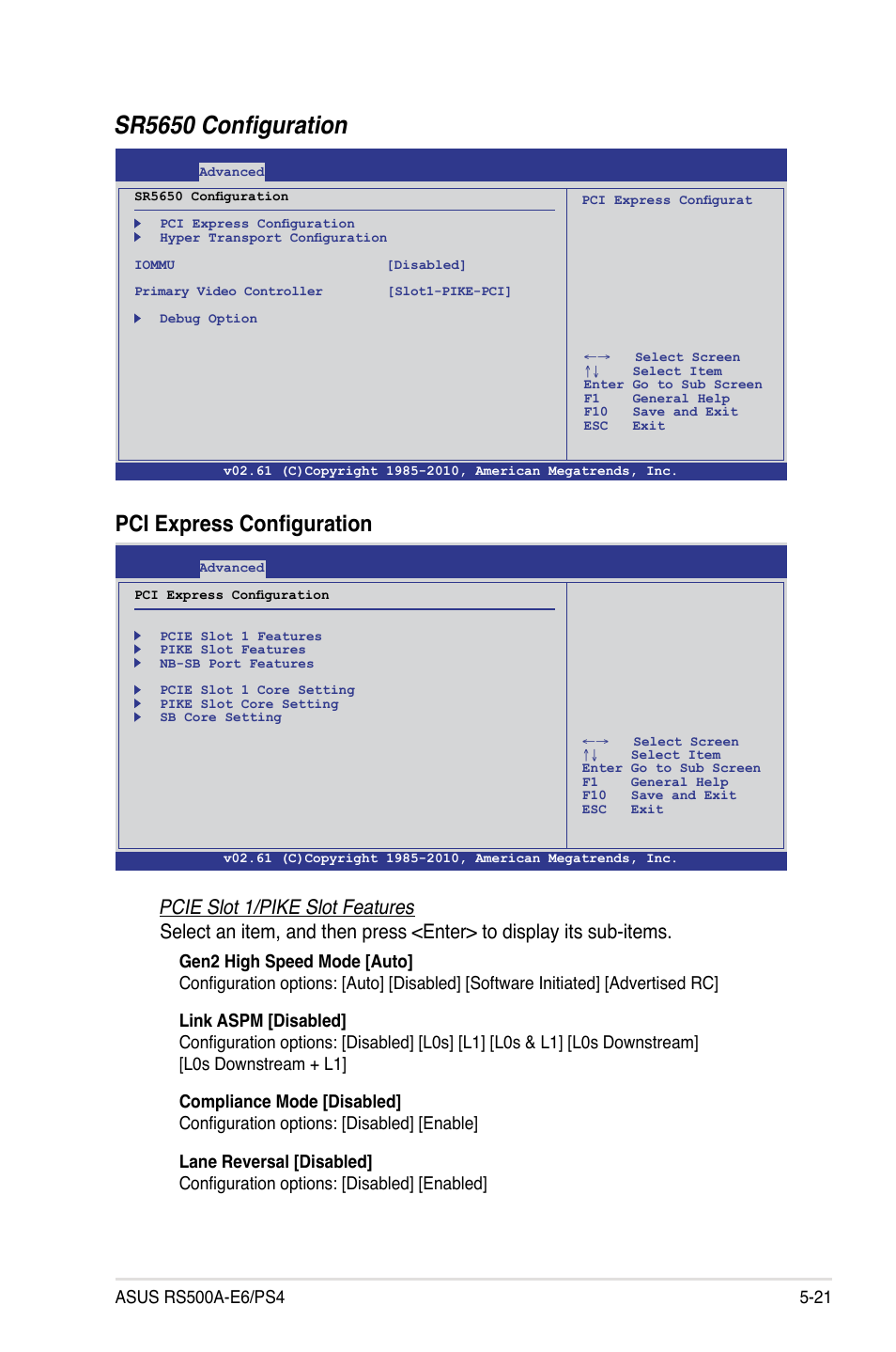 Sr5650 configuration, Pci express configuration | Asus RS500A-E6/PS4 User Manual | Page 85 / 116