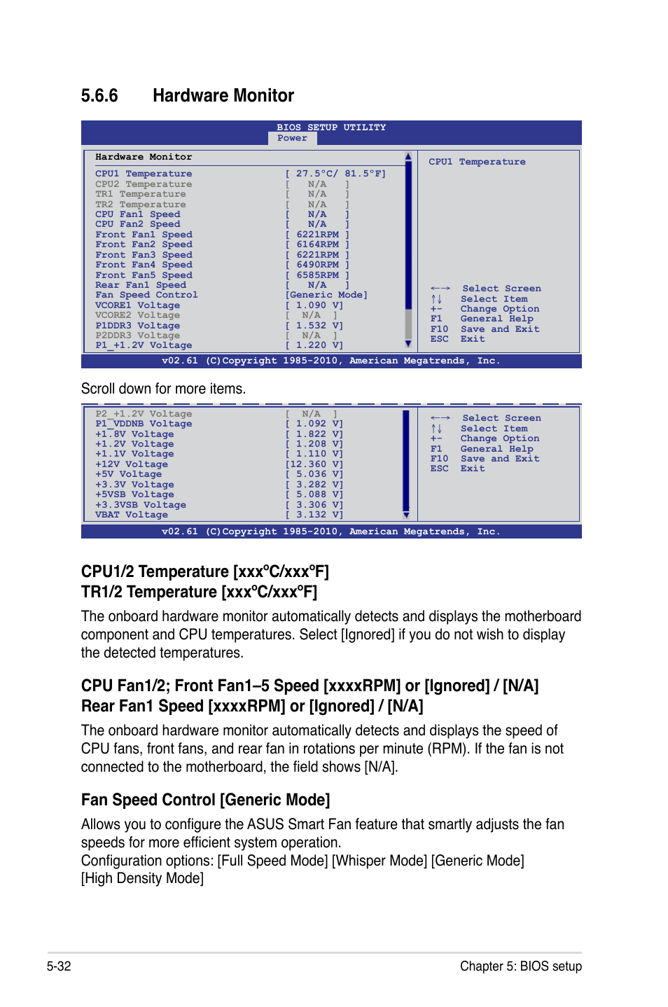 6 hardware monitor, Hardware monitor -32, Fan speed control [generic mode | Scroll down for more items, 32 chapter 5: bios setup | Asus RS500A-E6/PS4 User Manual | Page 96 / 116