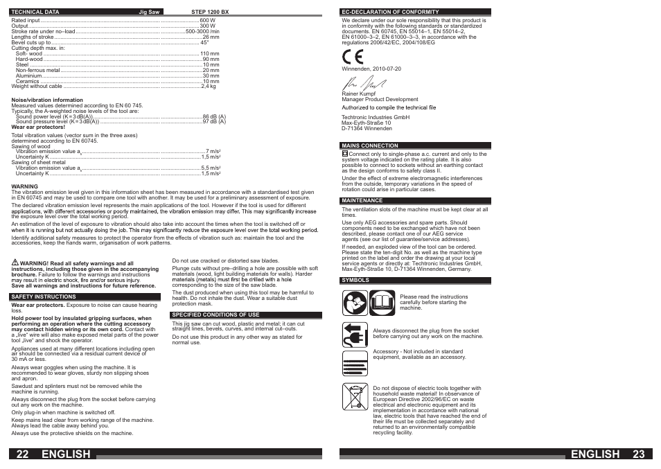 English | AEG STEP 1200 BX User Manual | Page 12 / 15
