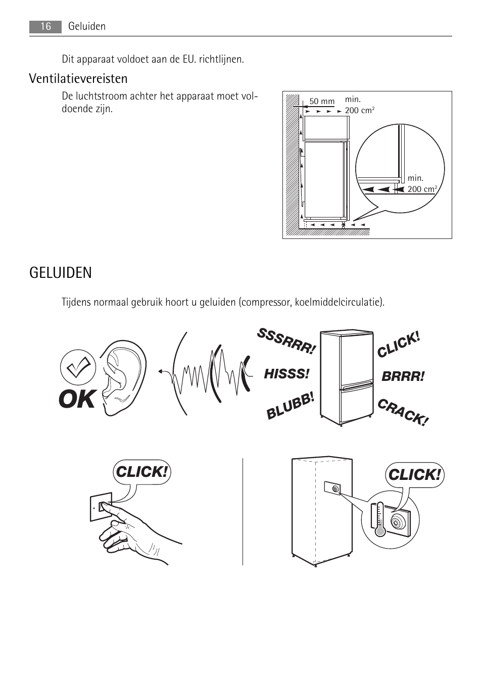 Geluiden, Click | AEG AGN71200F0 User Manual | Page 16 / 88