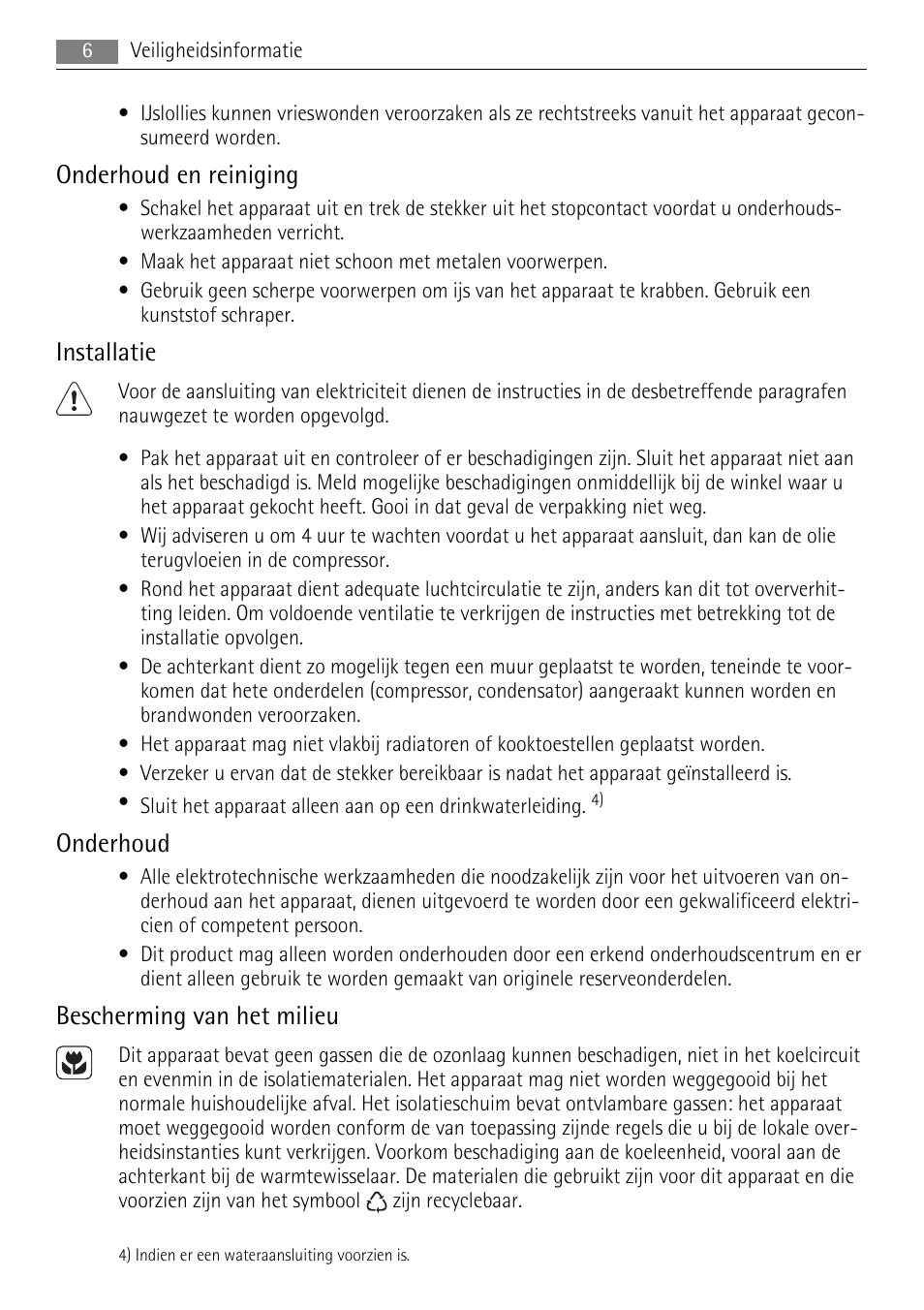 Onderhoud en reiniging, Installatie, Onderhoud | Bescherming van het milieu | AEG AGN71200F0 User Manual | Page 6 / 88