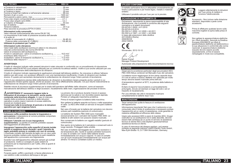 Italiano | AEG BBH 24 User Manual | Page 12 / 37