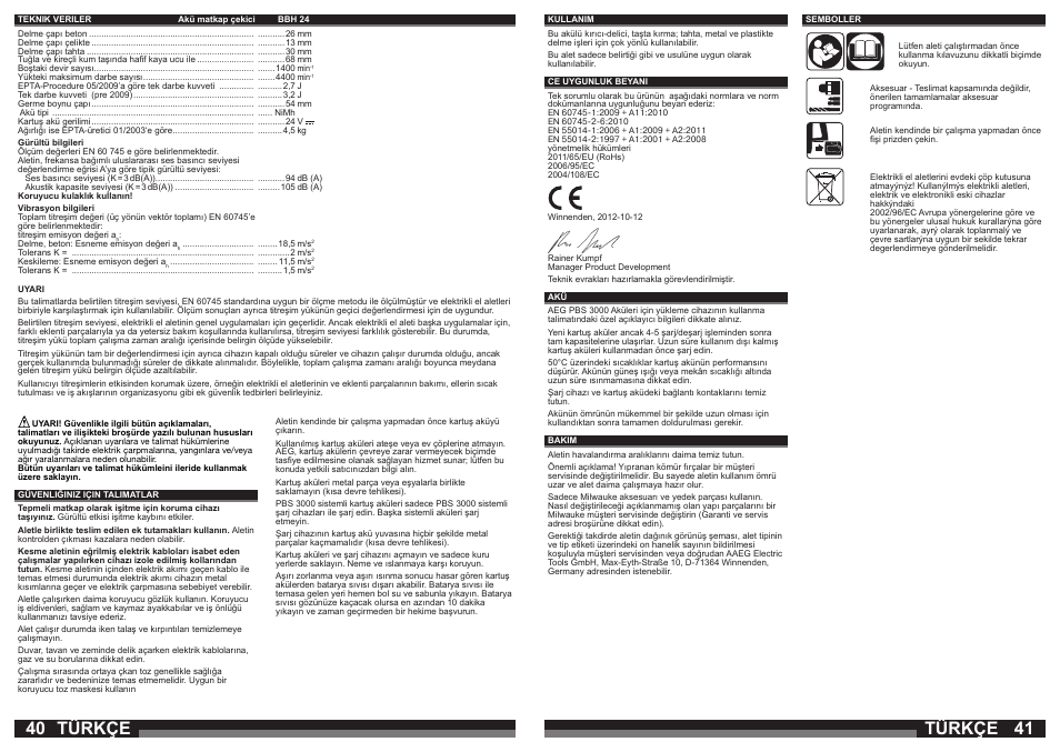 Türkçe | AEG BBH 24 User Manual | Page 21 / 37