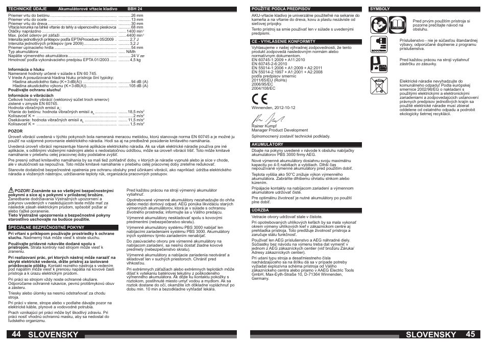 Slovensky | AEG BBH 24 User Manual | Page 23 / 37
