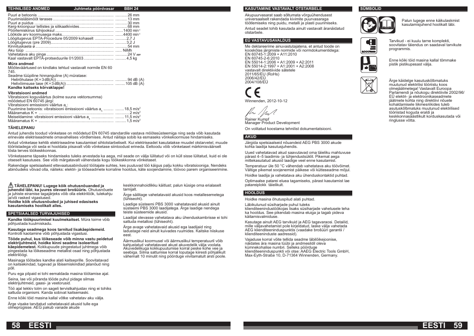 Eesti | AEG BBH 24 User Manual | Page 30 / 37