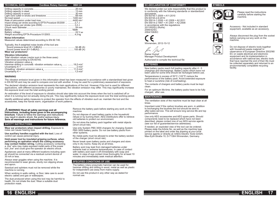 English | AEG BBH 24 User Manual | Page 9 / 37