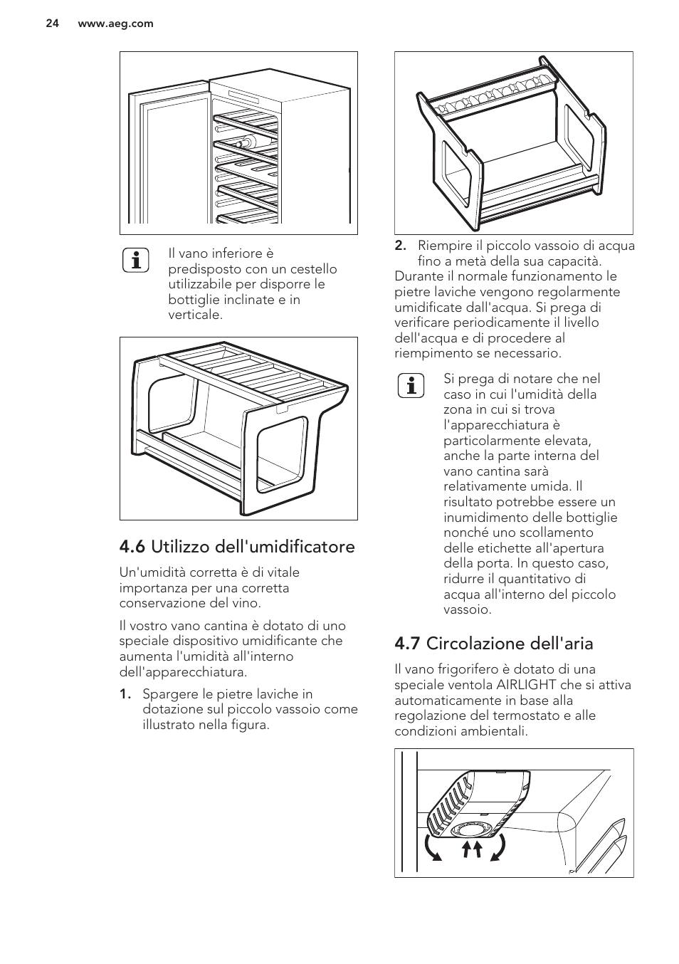 6 utilizzo dell'umidificatore, 7 circolazione dell'aria | AEG SWD81800G1 User Manual | Page 24 / 52