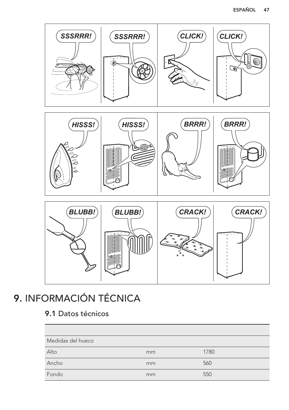 Información técnica, 1 datos técnicos | AEG SWD81800G1 User Manual | Page 47 / 52