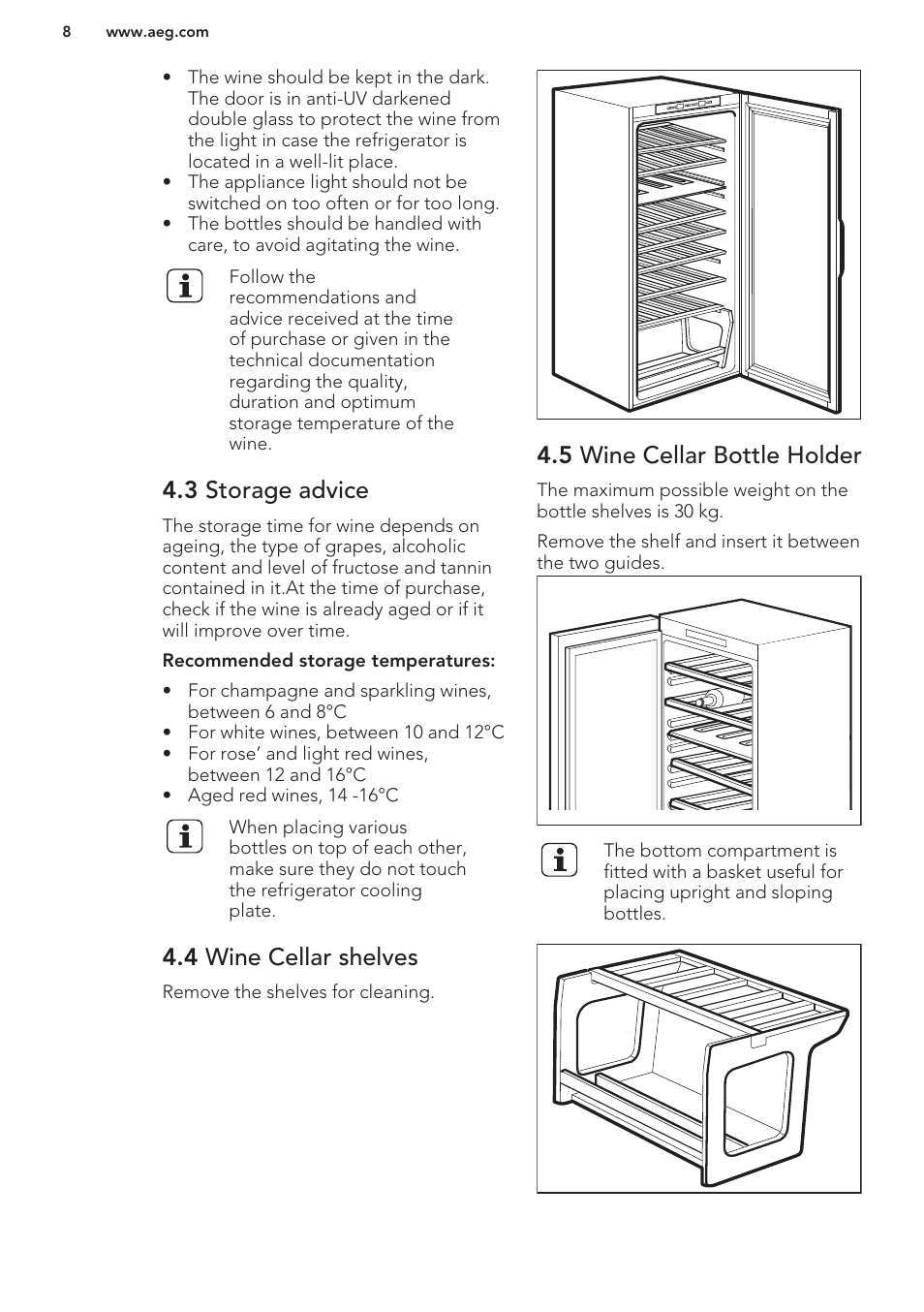 3 storage advice, 4 wine cellar shelves, 5 wine cellar bottle holder | AEG SWD81800G1 User Manual | Page 8 / 52