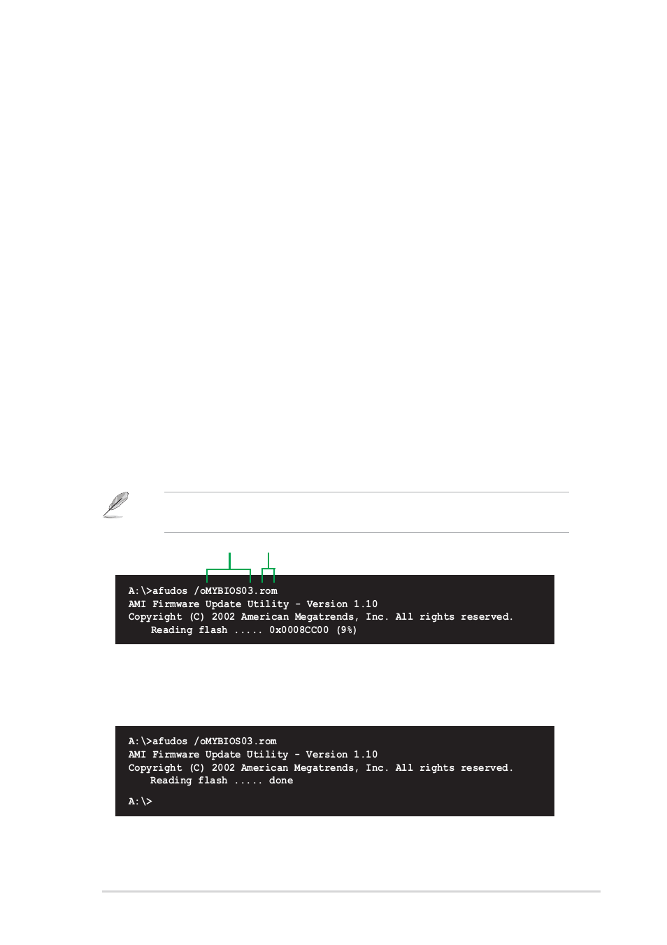 2 using afudos to copy the current bios | Asus P4S800D-X User Manual | Page 31 / 64