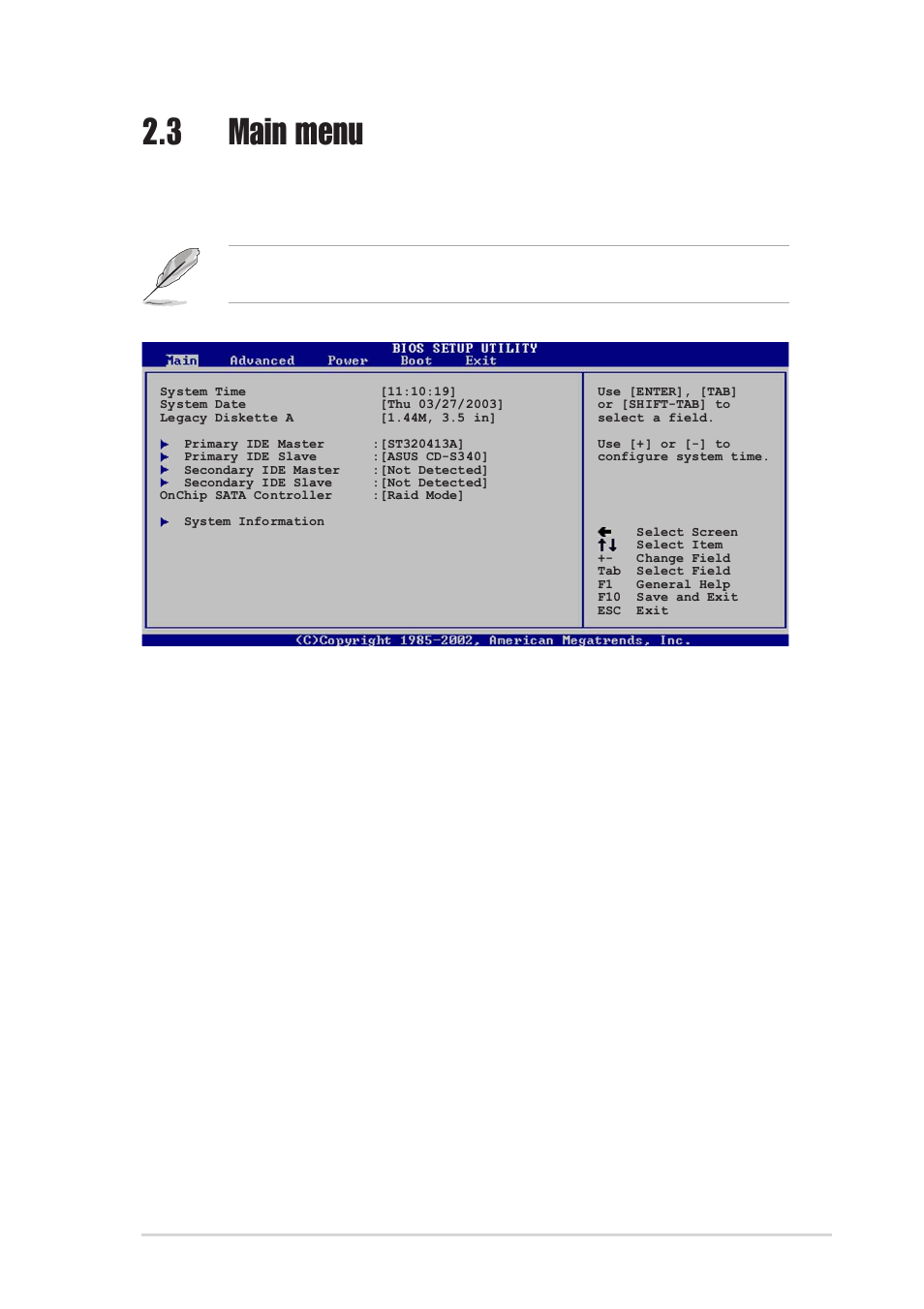 3 main menu | Asus P4S800D-X User Manual | Page 39 / 64