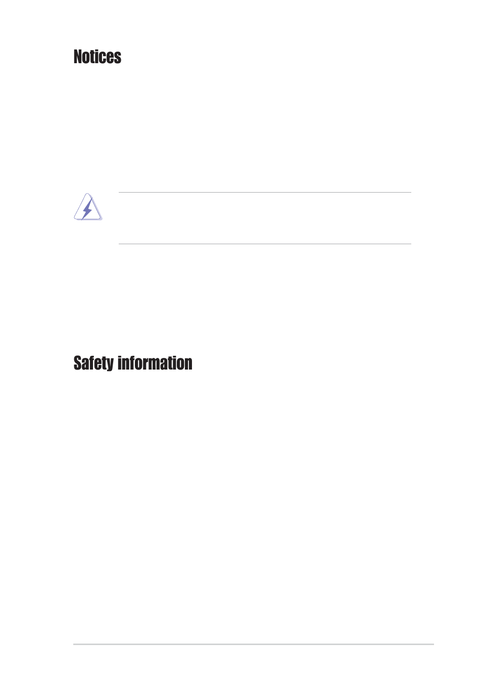 Notices, Safety information, Federal communications commission statement | Canadian department of communications statement, Electrical safety | Asus P4S800D-X User Manual | Page 5 / 64