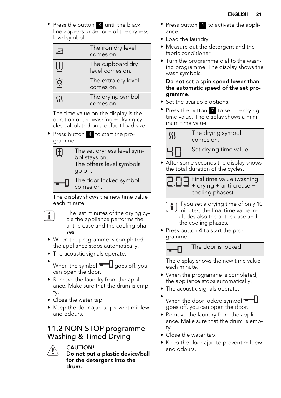 2 non-stop programme - washing & timed drying | AEG L75670WD User Manual | Page 21 / 76