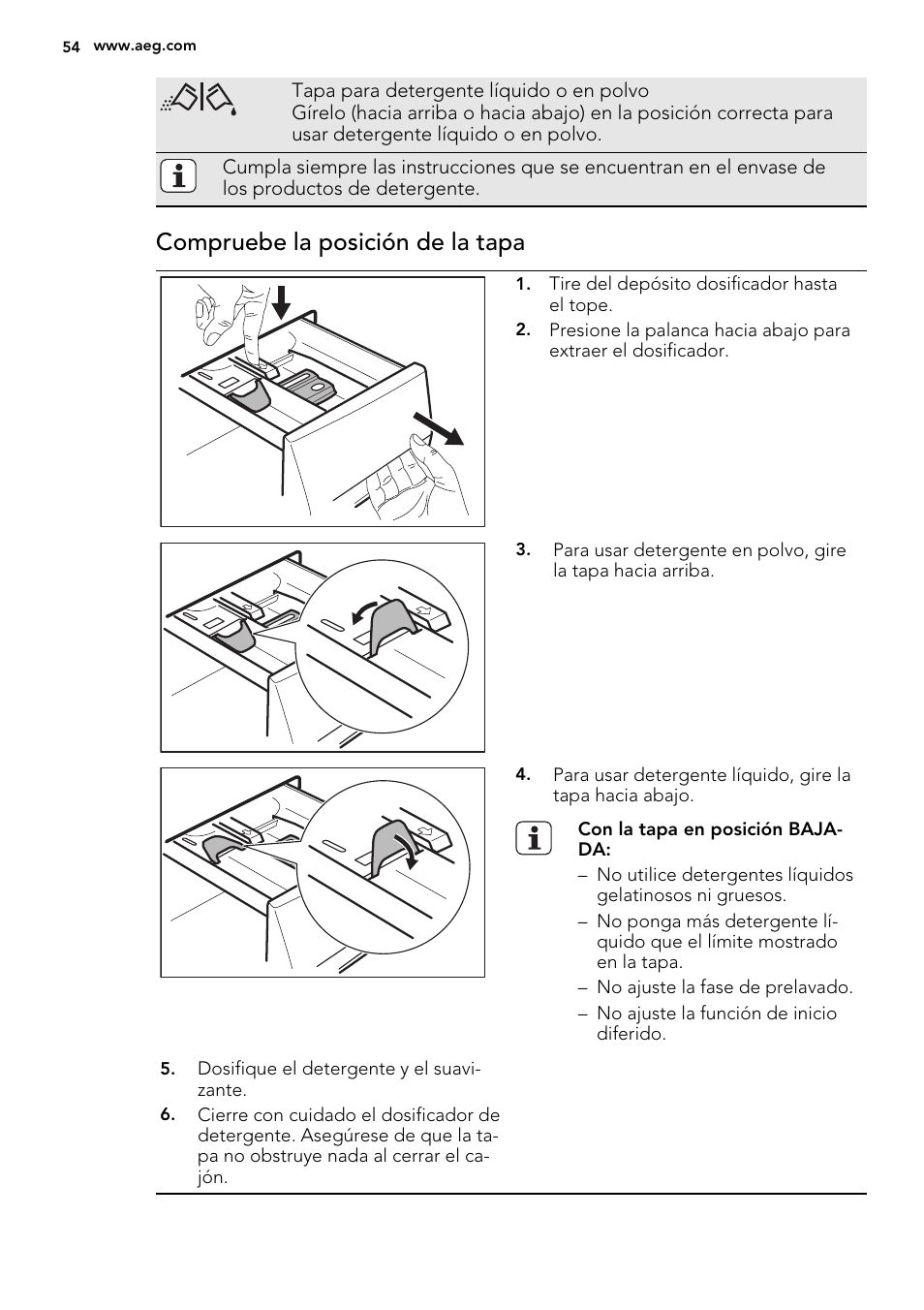 Compruebe la posición de la tapa | AEG L75670WD User Manual | Page 54 / 76