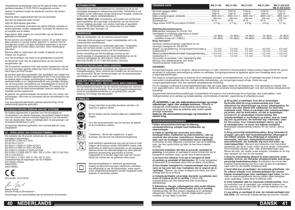 Dansk nederlands | AEG WS 21-230 User Manual | Page 21 / 31