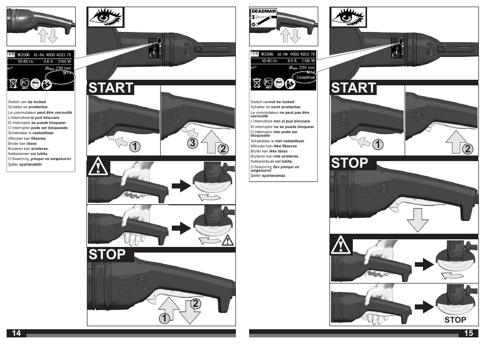 Stop, Start stop start | AEG WS 21-230 User Manual | Page 8 / 31