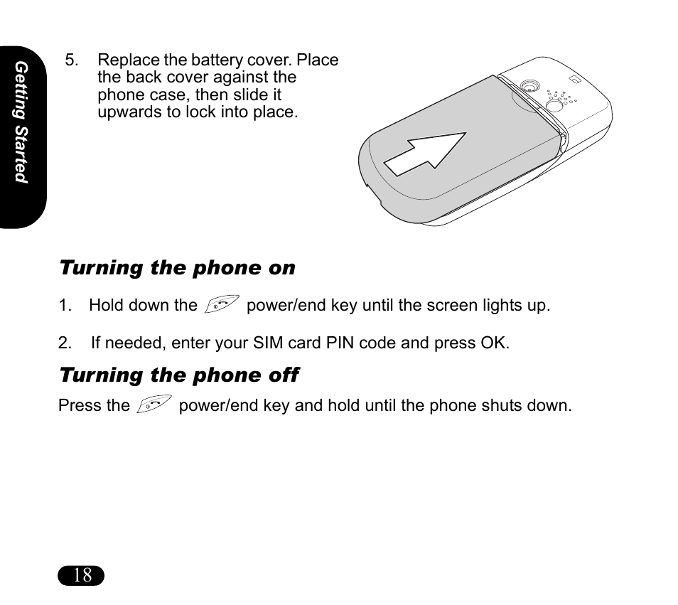 Turning the phone on, Turning the phone off, 18 turning the phone on | Asus V55 User Manual | Page 18 / 102