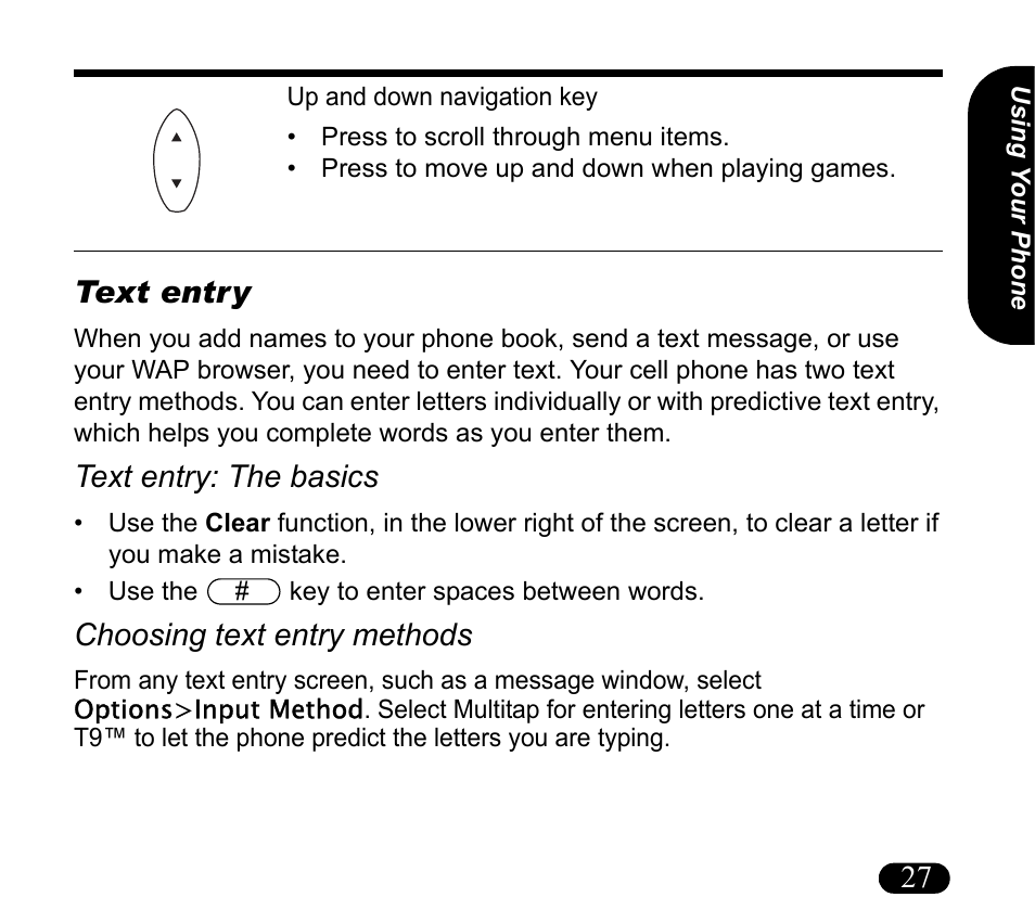 Text entry, Text entry: the basics, Choosing text entry methods | 27 text entry | Asus V55 User Manual | Page 27 / 102