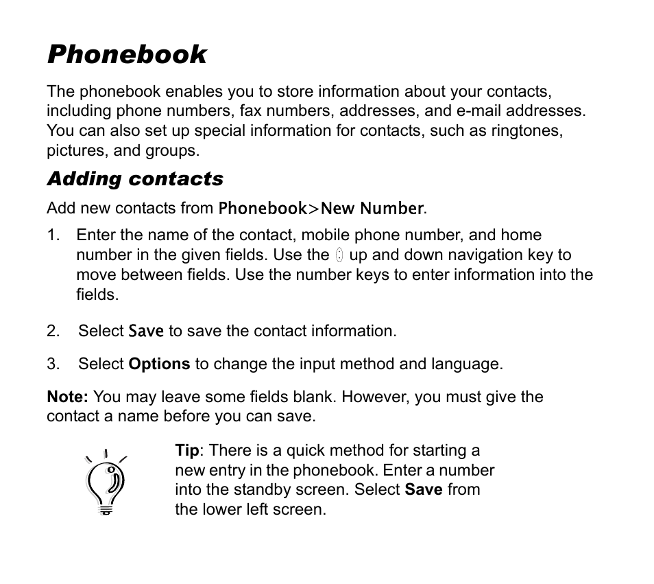 Phonebook, Adding contacts, Select save to save the contact information | Asus V55 User Manual | Page 37 / 102