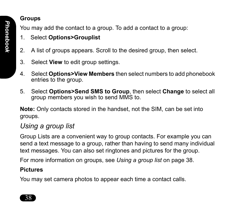 Select options>grouplist, Select view to edit group settings, Using a group list | Asus V55 User Manual | Page 38 / 102