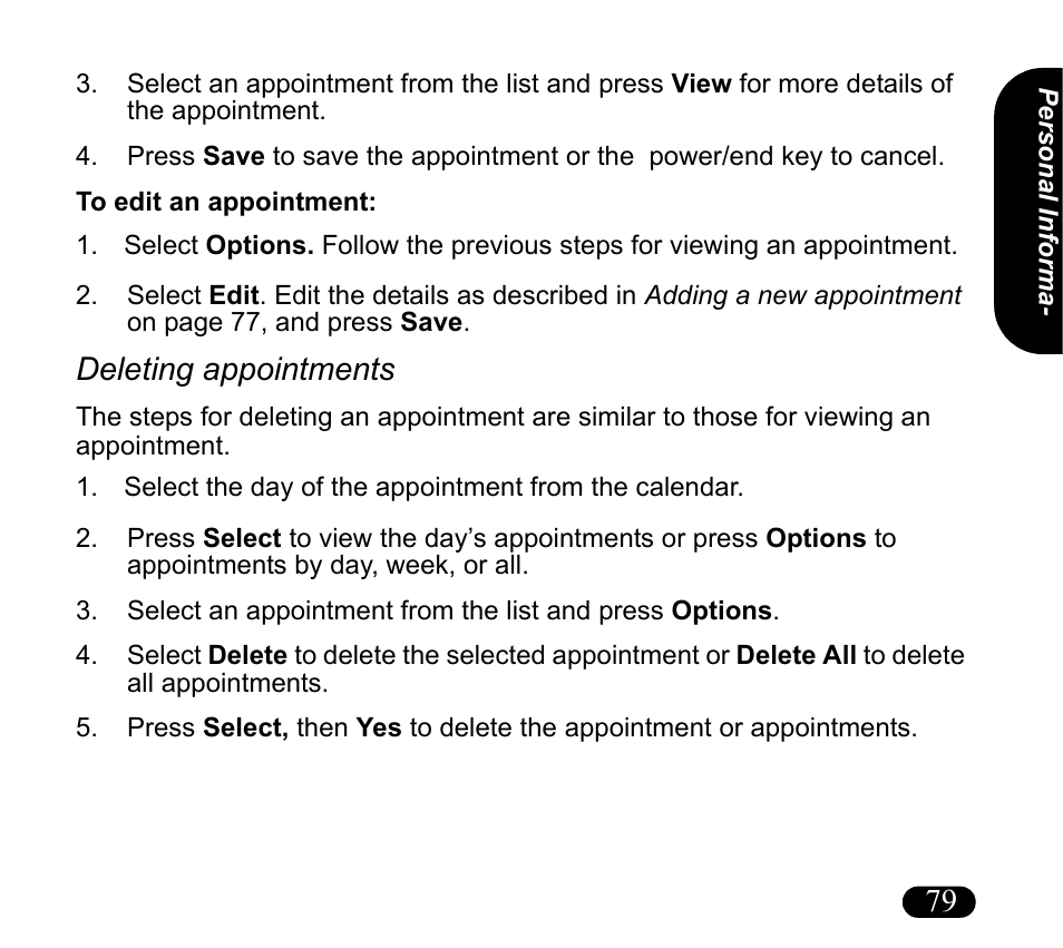 Deleting appointments | Asus V55 User Manual | Page 79 / 102