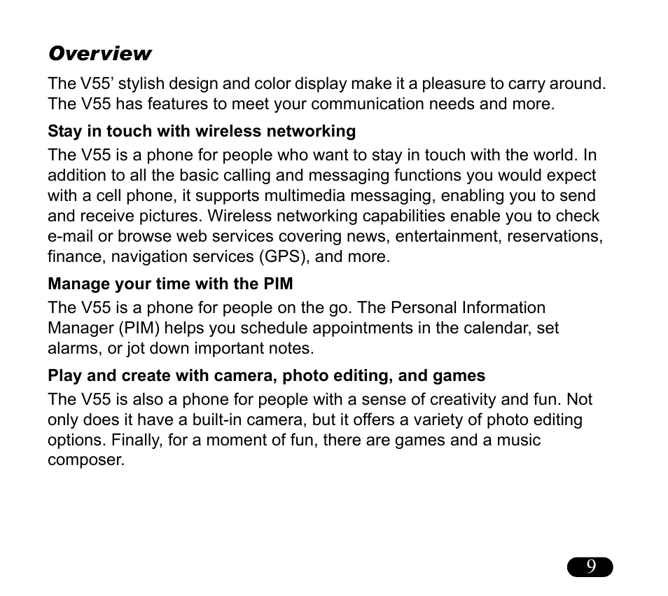 Overview | Asus V55 User Manual | Page 9 / 102