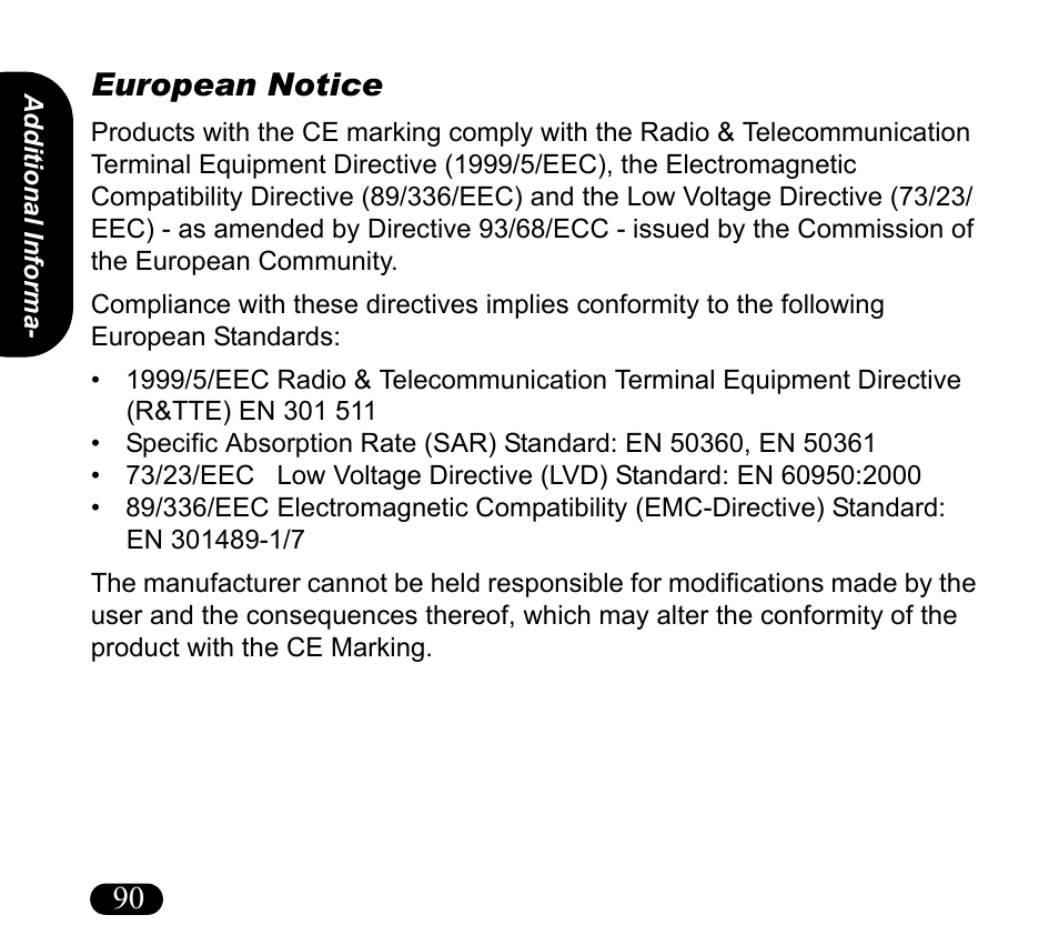 European notice, 90 european notice | Asus V55 User Manual | Page 90 / 102