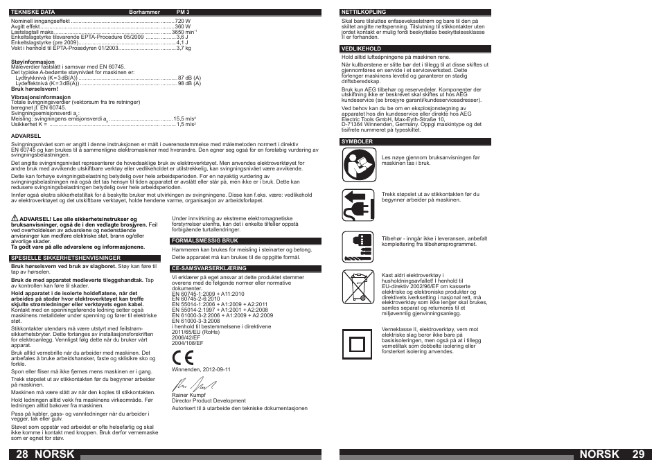 Norsk | AEG PM 3 User Manual | Page 15 / 35