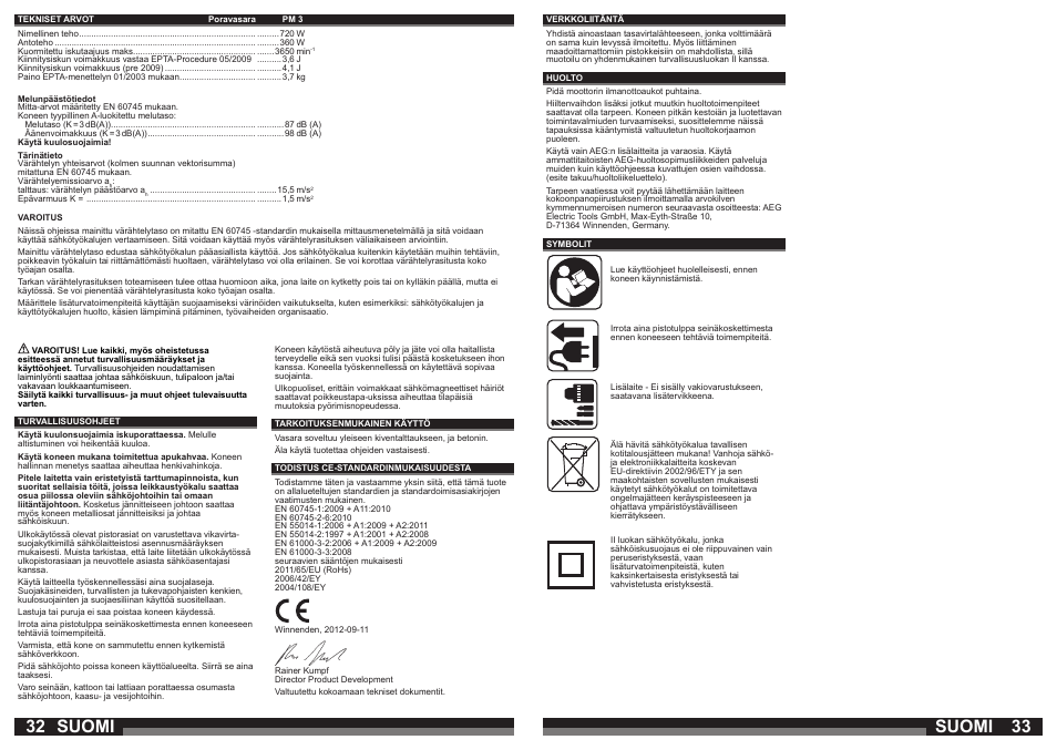 Suomi | AEG PM 3 User Manual | Page 17 / 35