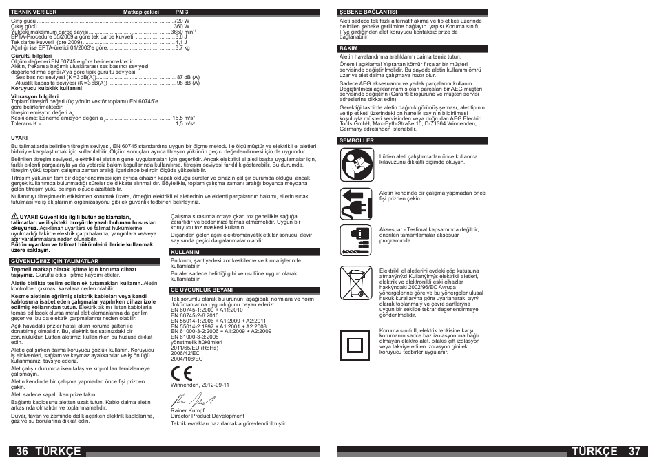 Türkçe | AEG PM 3 User Manual | Page 19 / 35