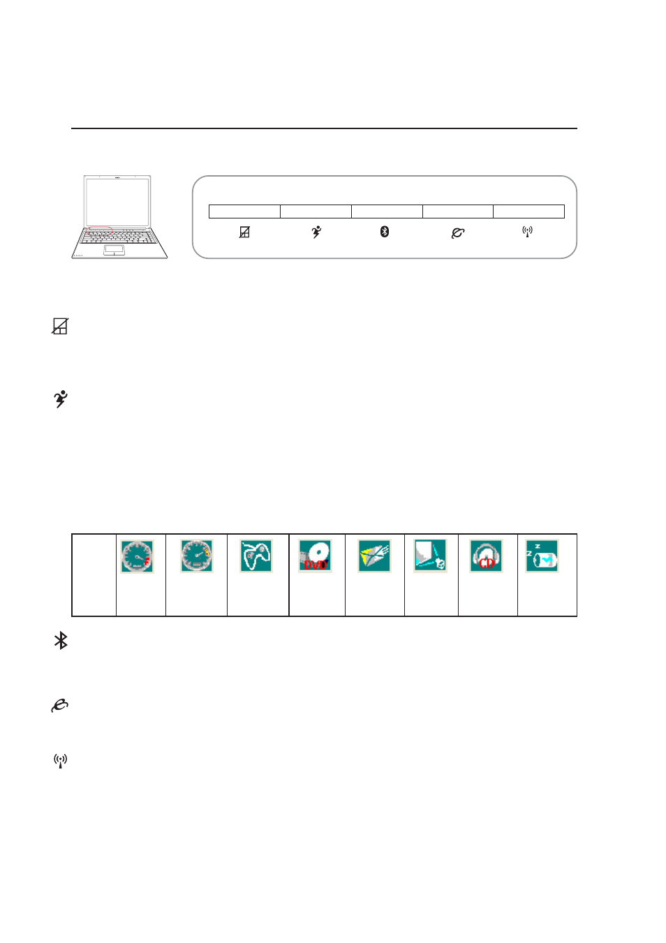Instant launch keys and status indicators, Instant launch keys (above keyboard), Getting started | Pad-lock key, Internet launch key, Bluetooth key, Power4 gear key, Wireless lan key (optional) | Asus E1796 User Manual | Page 34 / 74