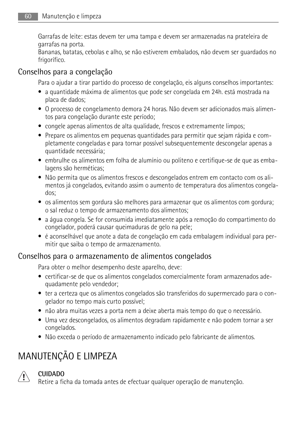 Manutenção e limpeza, Conselhos para a congelação | AEG SCS81800F0 User Manual | Page 60 / 100