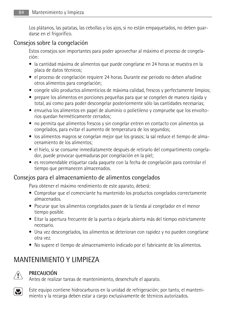 Mantenimiento y limpieza, Consejos sobre la congelación | AEG SCS81800F0 User Manual | Page 84 / 100