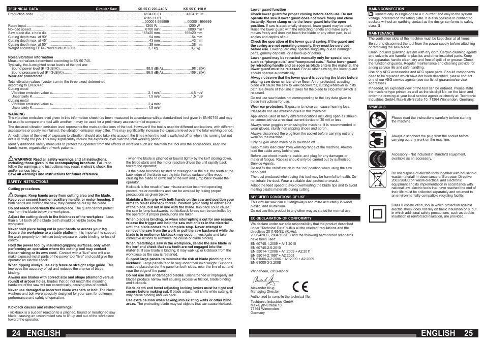 English | AEG KS 55 C User Manual | Page 13 / 41