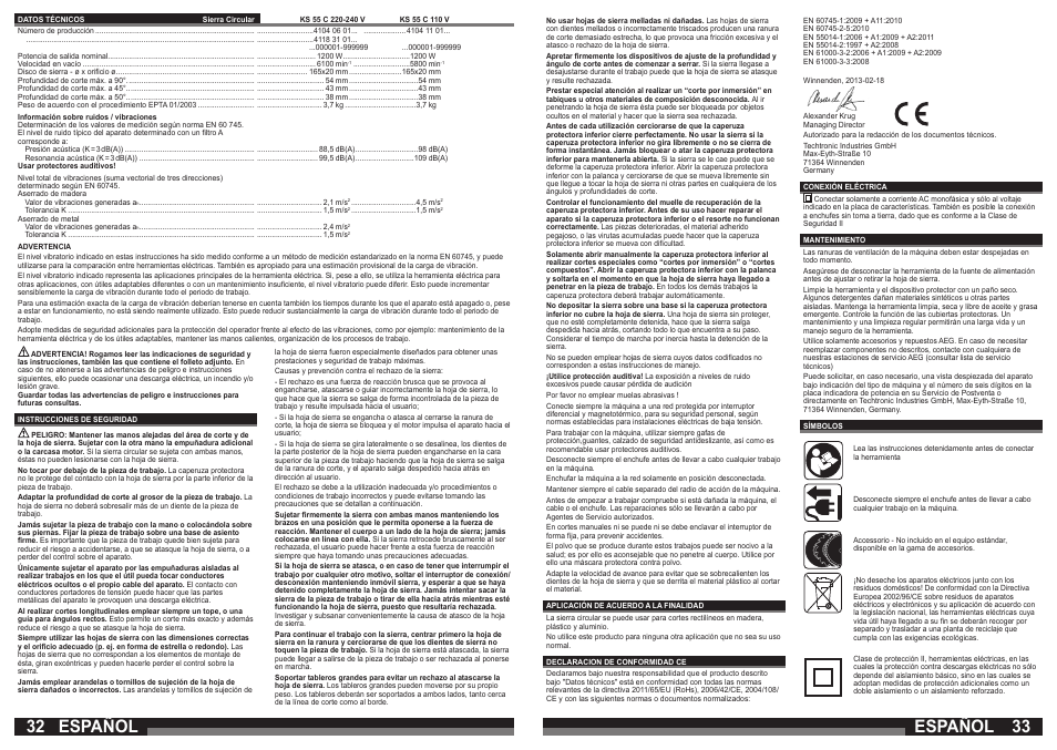 Español | AEG KS 55 C User Manual | Page 17 / 41