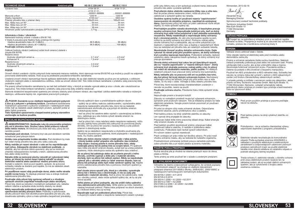 Slovensky | AEG KS 55 C User Manual | Page 27 / 41