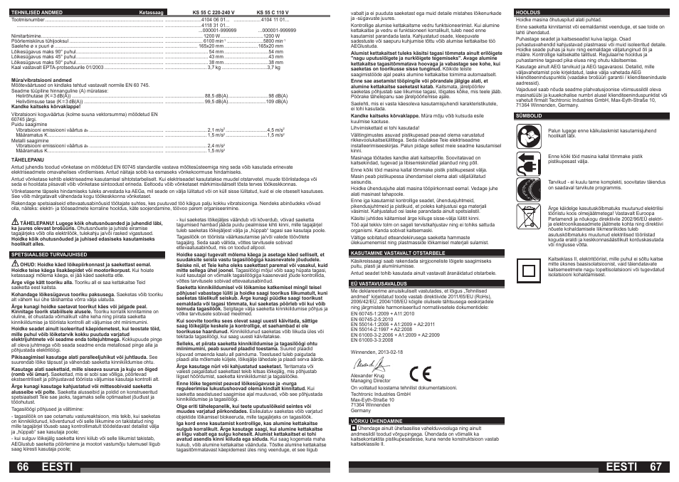 Eesti | AEG KS 55 C User Manual | Page 34 / 41