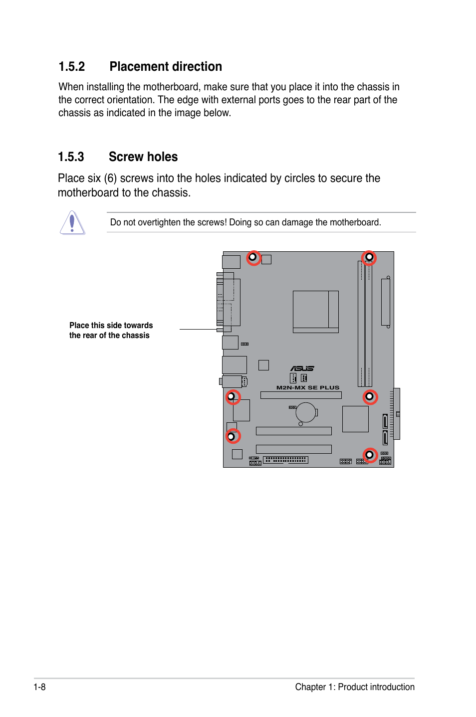 2 placement direction, 3 screw holes | Asus M2N-MX SE PLUS User Manual | Page 20 / 90