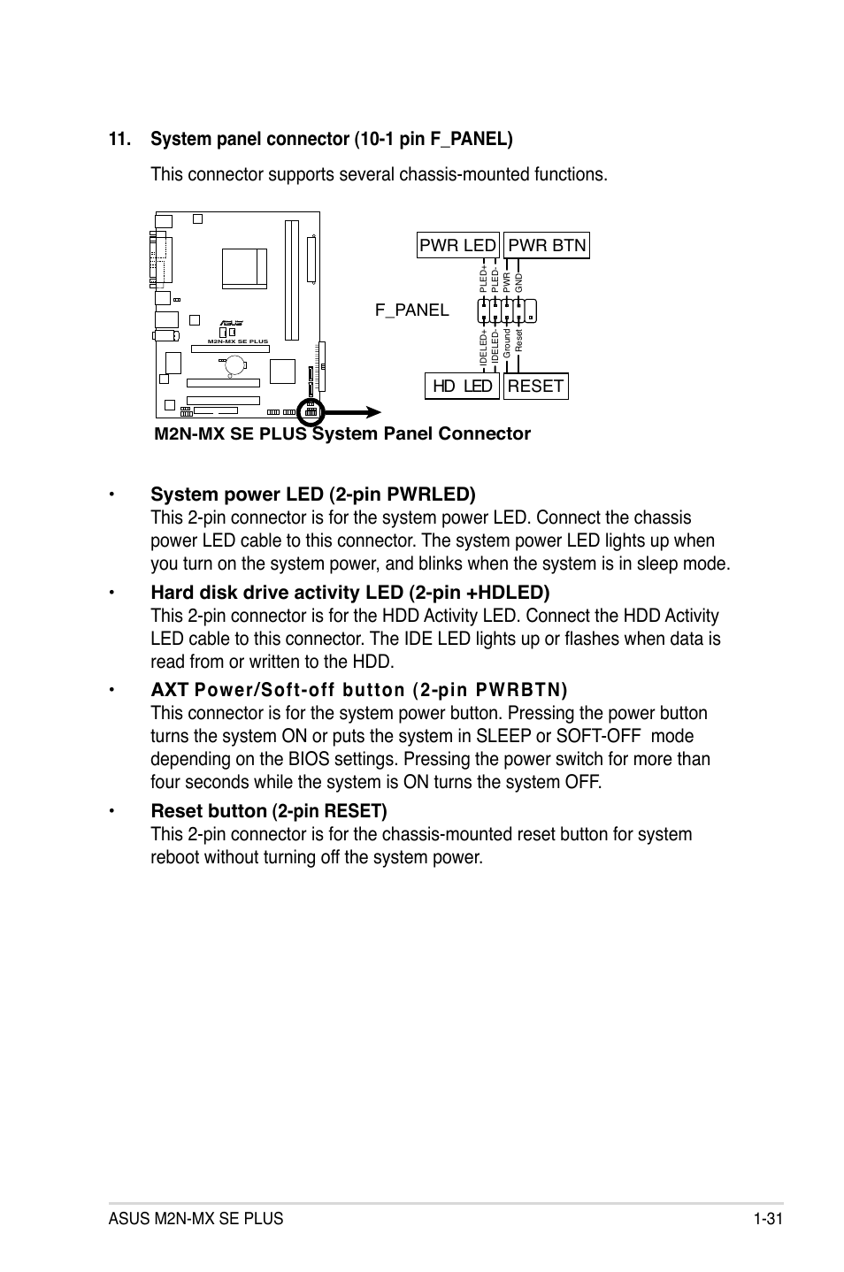 System panel connector | Asus M2N-MX SE PLUS User Manual | Page 43 / 90