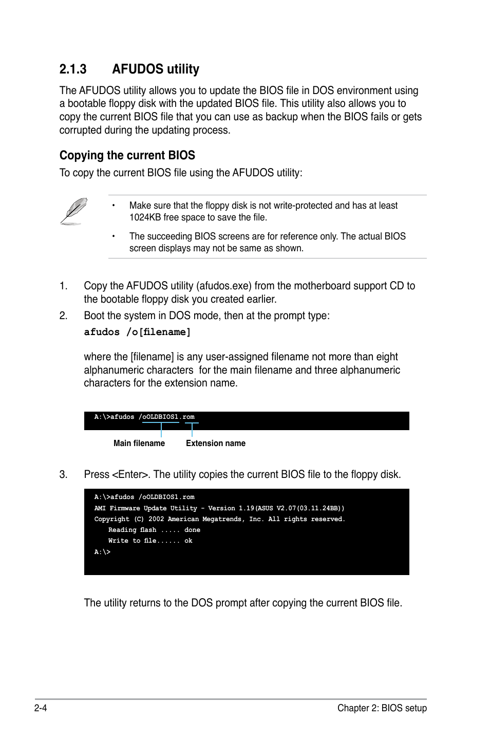 3 afudos utility, Copying the current bios | Asus M2N-MX SE PLUS User Manual | Page 48 / 90