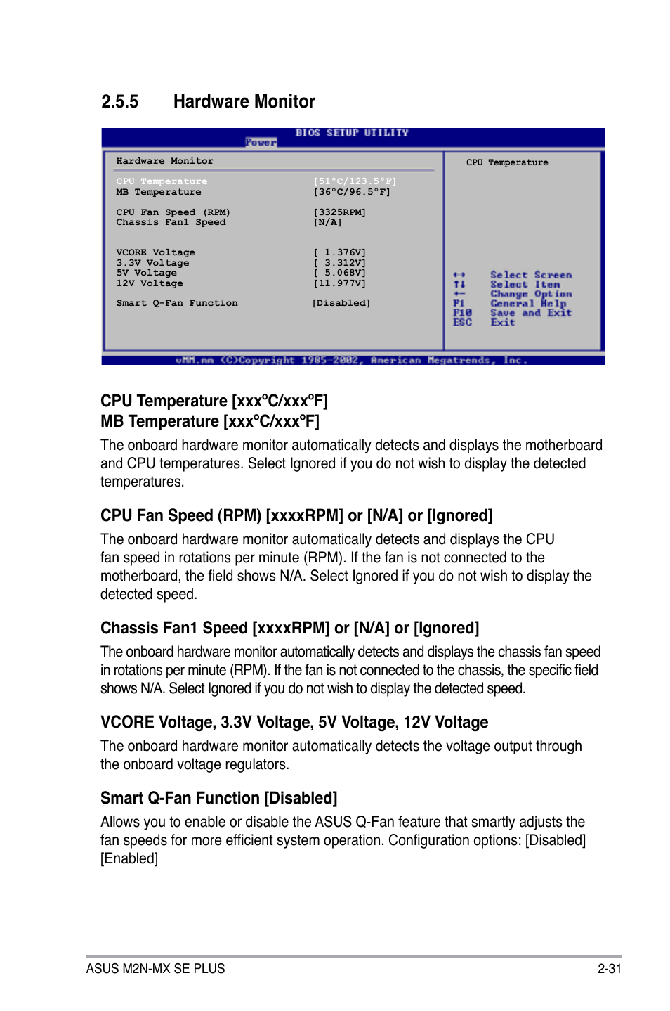 5 hardware monitor, Smart q-fan function [disabled | Asus M2N-MX SE PLUS User Manual | Page 75 / 90