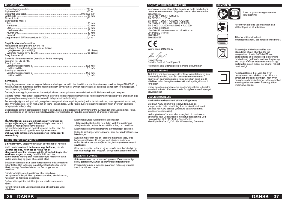 Dansk | AEG STEP 1200 XE User Manual | Page 19 / 41