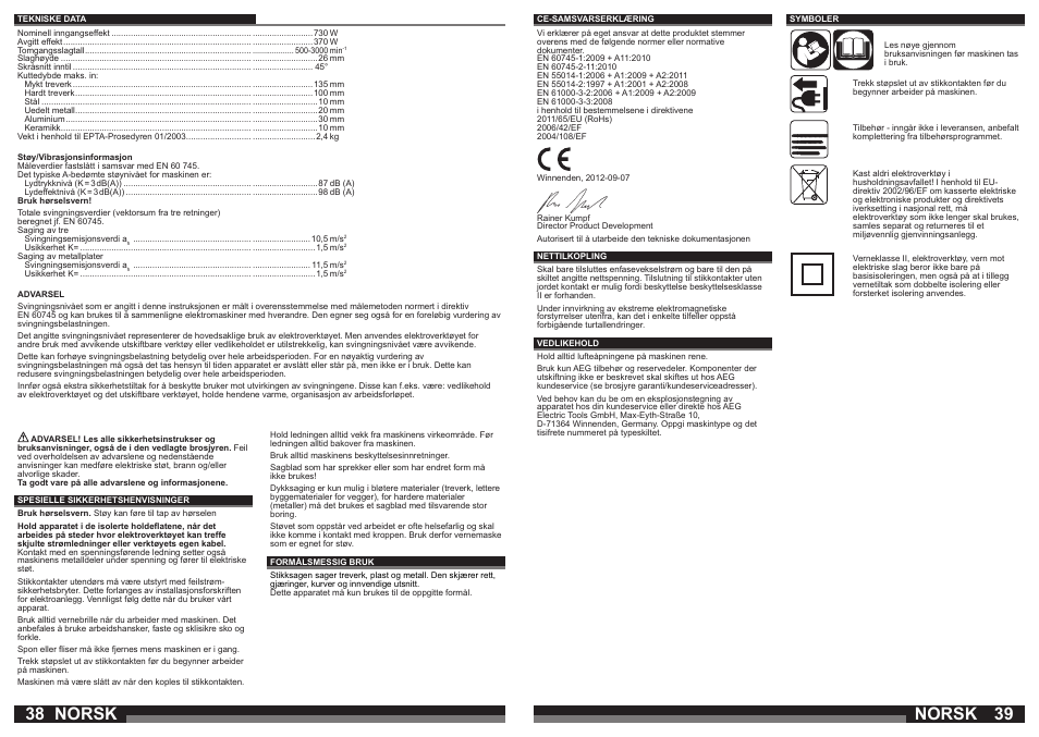 Norsk | AEG STEP 1200 XE User Manual | Page 20 / 41