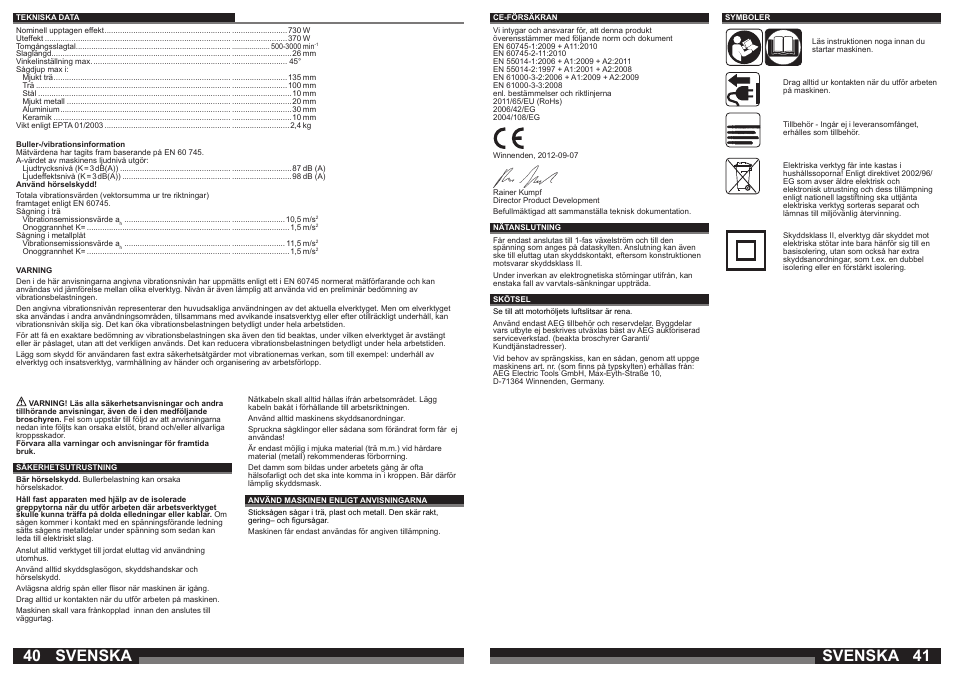 Svenska | AEG STEP 1200 XE User Manual | Page 21 / 41