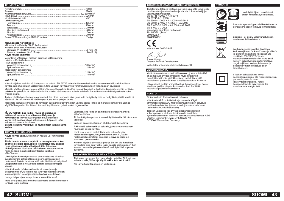 Suomi | AEG STEP 1200 XE User Manual | Page 22 / 41
