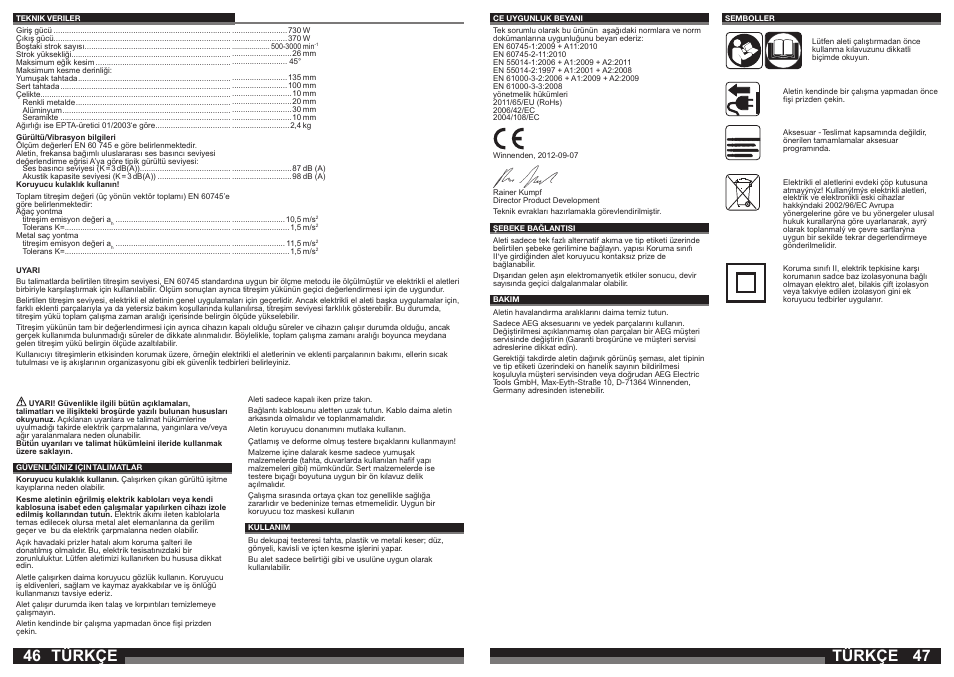 Türkçe | AEG STEP 1200 XE User Manual | Page 24 / 41