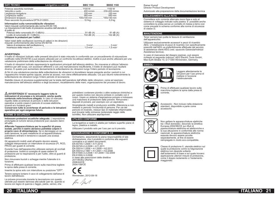 Italiano | AEG BBSE 1100 User Manual | Page 11 / 36