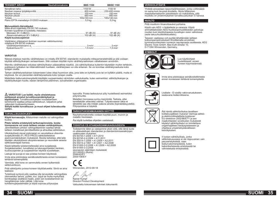 Suomi | AEG BBSE 1100 User Manual | Page 18 / 36